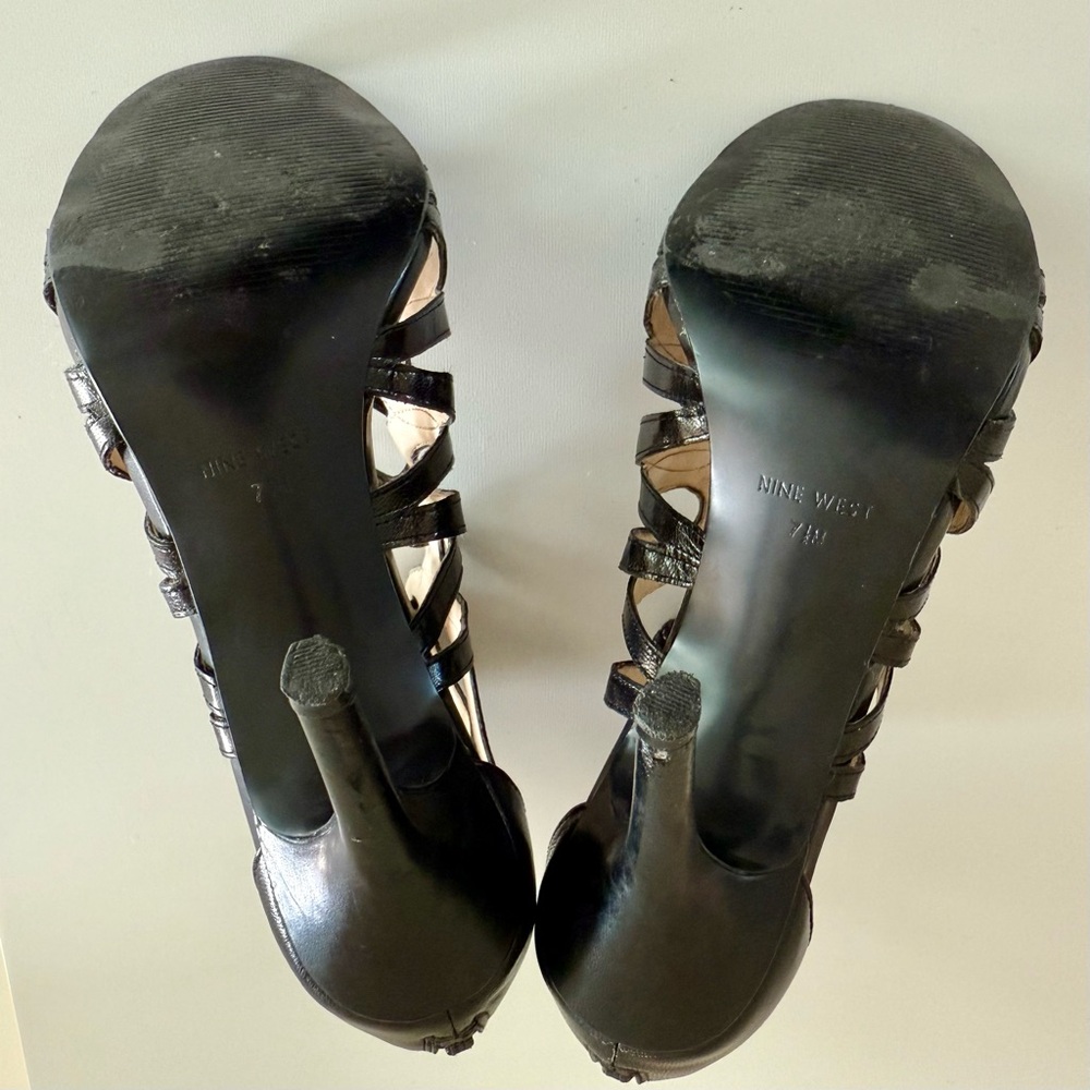 Nine West | Black Leather Lace-up Stilettos Sz 7.5 - Picture 4 of 4